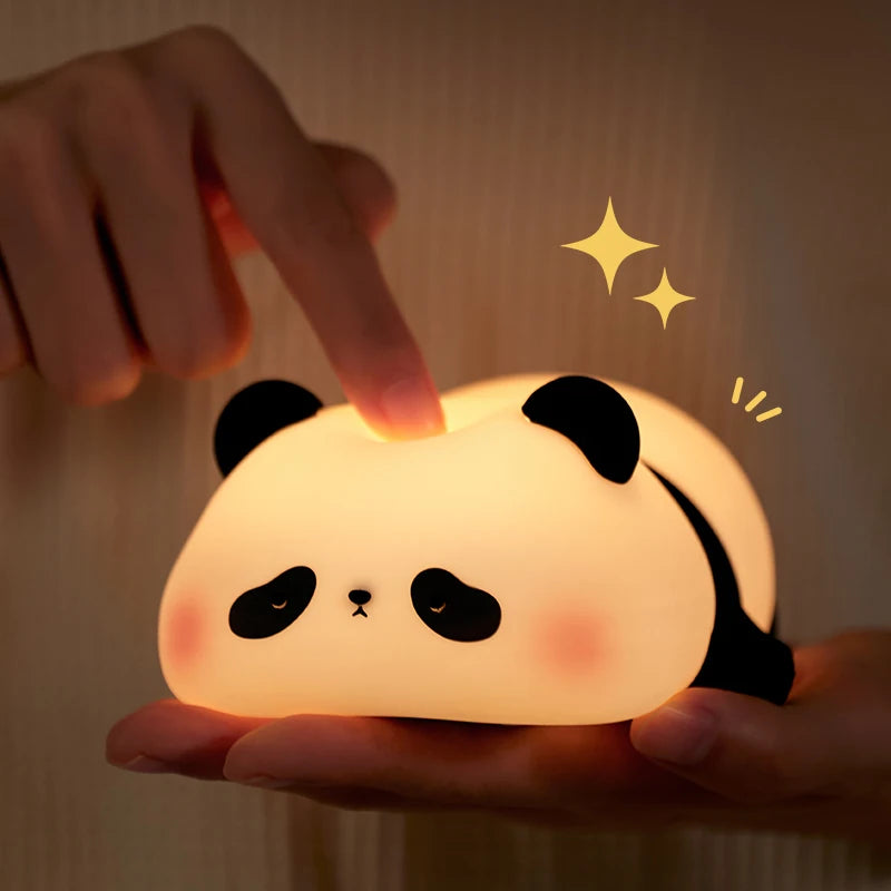 Panda LED Night Light Cute Silicone Night Light USB Rechargeable Touch Night Lamp Bedroom Timing Lamp Decoration Children's Gift - Lightswire